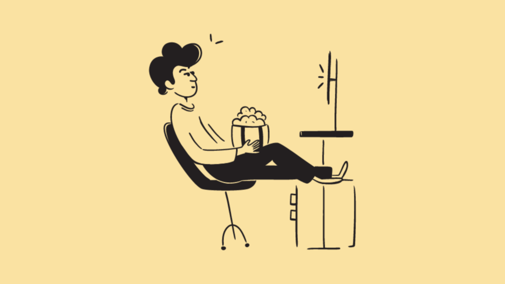 Illustration Mann mit Popkorn schaut einen Film