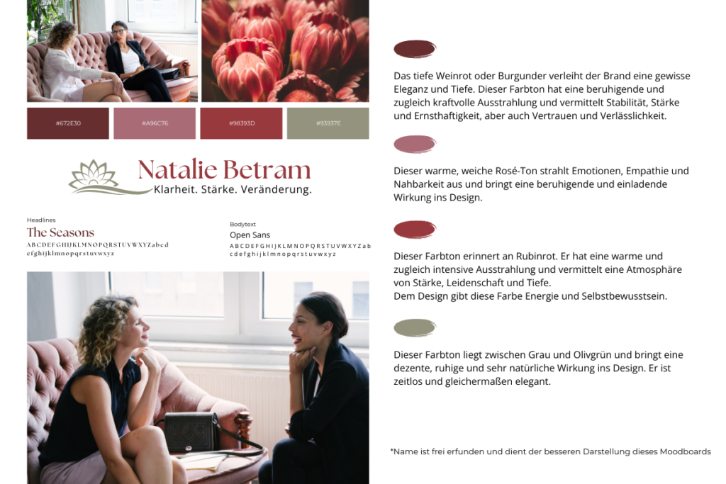 Informative Grafik von Natalie Betram über die Bedeutung verschiedener Farbtöne.