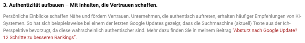 Bildausschnitt vom Text zum Inhalt "Authentizität aufbauen".