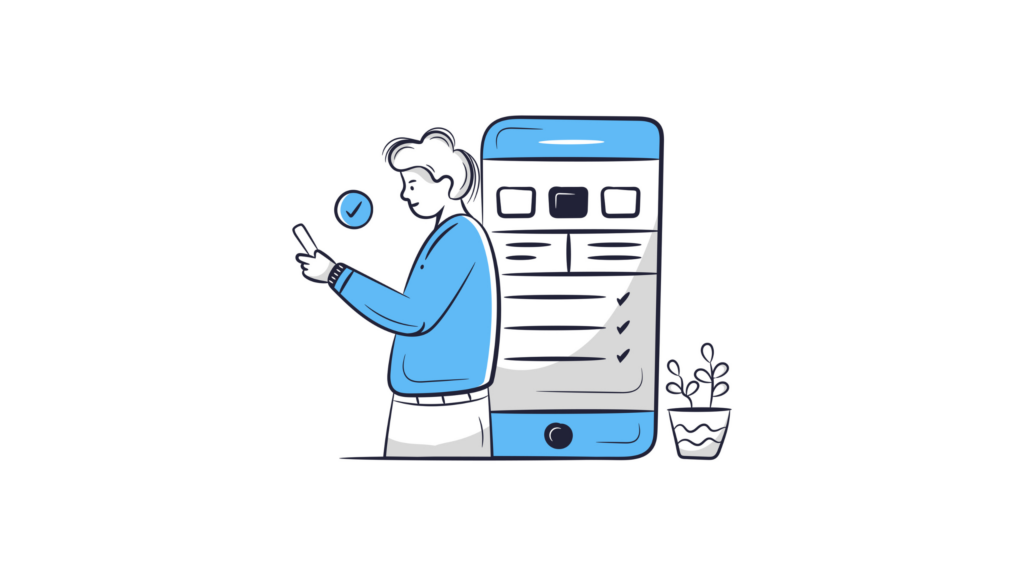 Illustration eines jungen Mannes, der eine Checkliste auf seinem Smartphone betrachtet.